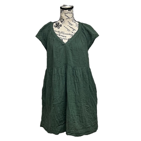 Old Navy Flutter-Sleeve V-Neck Mini Swing Dress Gauze Slub Knit Beach Babydoll M - Picture 2 of 8